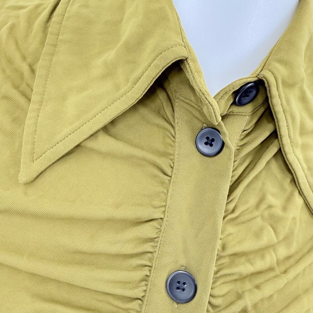 Proenza Schouler White Label Sleeveless Ruched Button-Up Olive Green Viscose Top - Picture 4 of 6